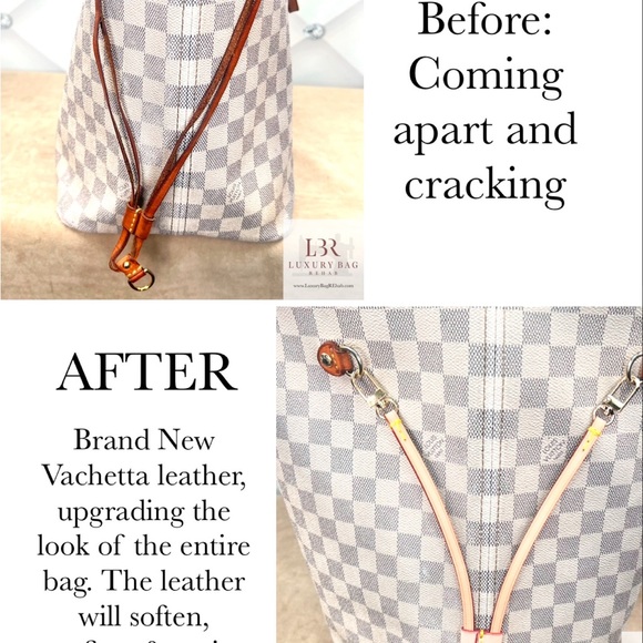 Louis Vuitton Neverfull Vachetta Leather Replacement Side Strap cinches sides - Picture 7 of 10